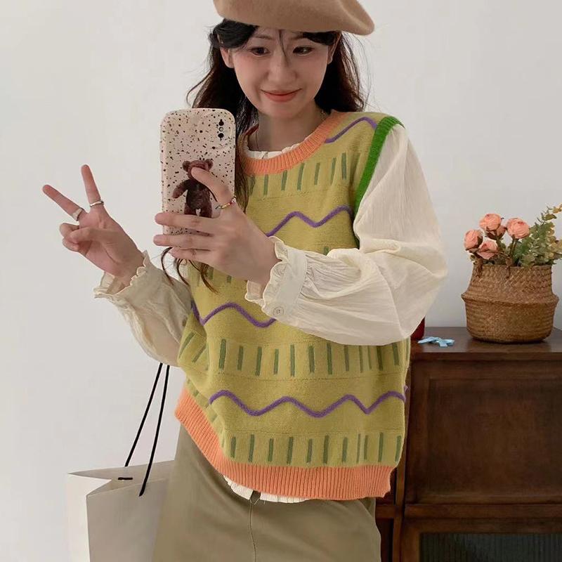 Colorful Striped Sweater Vest O Neck Sleeveless Sweaters Autumn Winter Warm Knitted Vest Women Casual Fashion