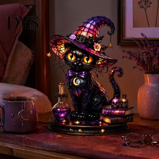 Indoor Outdoor Atmosphere Light Gothic Witch Hat Night Light, Warm Glow Acrylic Halloween Decorative Lamp, Vintage Creative Props Spooky Home
