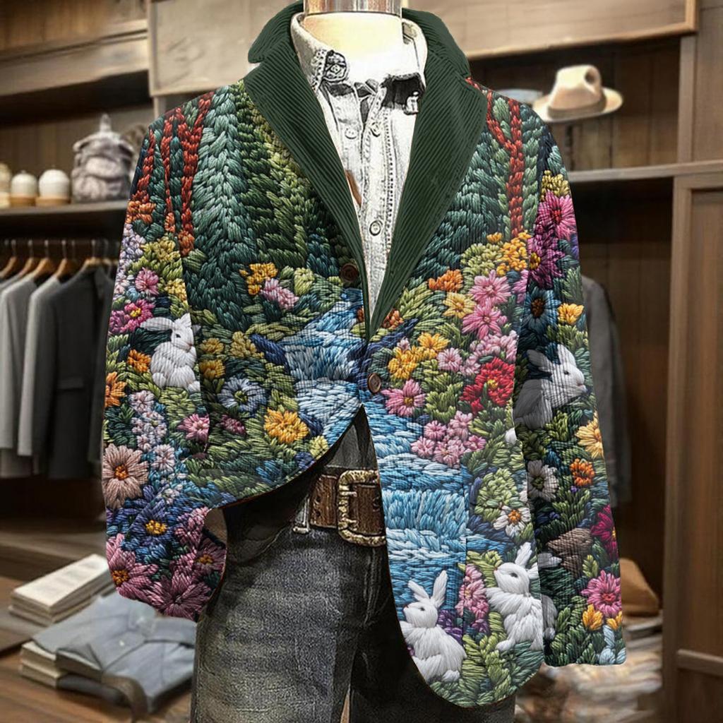 Herren Business Casual Mode Bedruckte Cordjacke