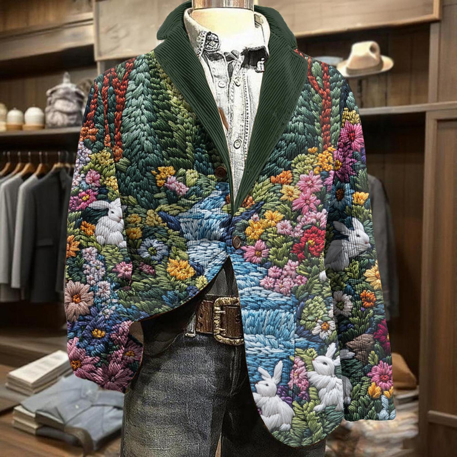 

Men s Business Casual Fashion Printed Corduroy Jacket XXXXL синій
