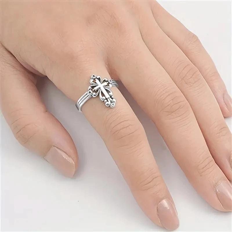 CAOSHI Cross Design Religious Style Finger Rings for Women Retro Silver Color Versatile Jewelry Fashion Lady Party Accessories