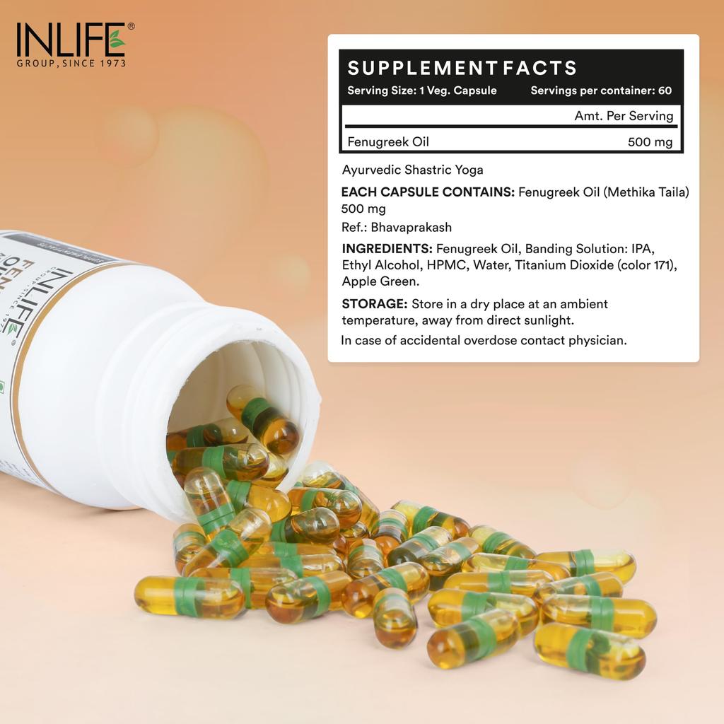 INLIFE Fenugreek Oil Supplement 500mg, Methi Oil, 60 Veg Caps