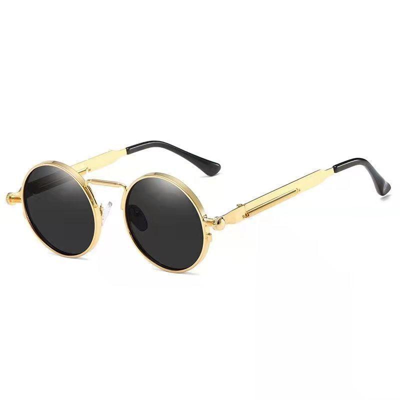 New Vintage Round Steampunk Sunglasses for Men Women Retro Metal Spring Leg Sun Glasses