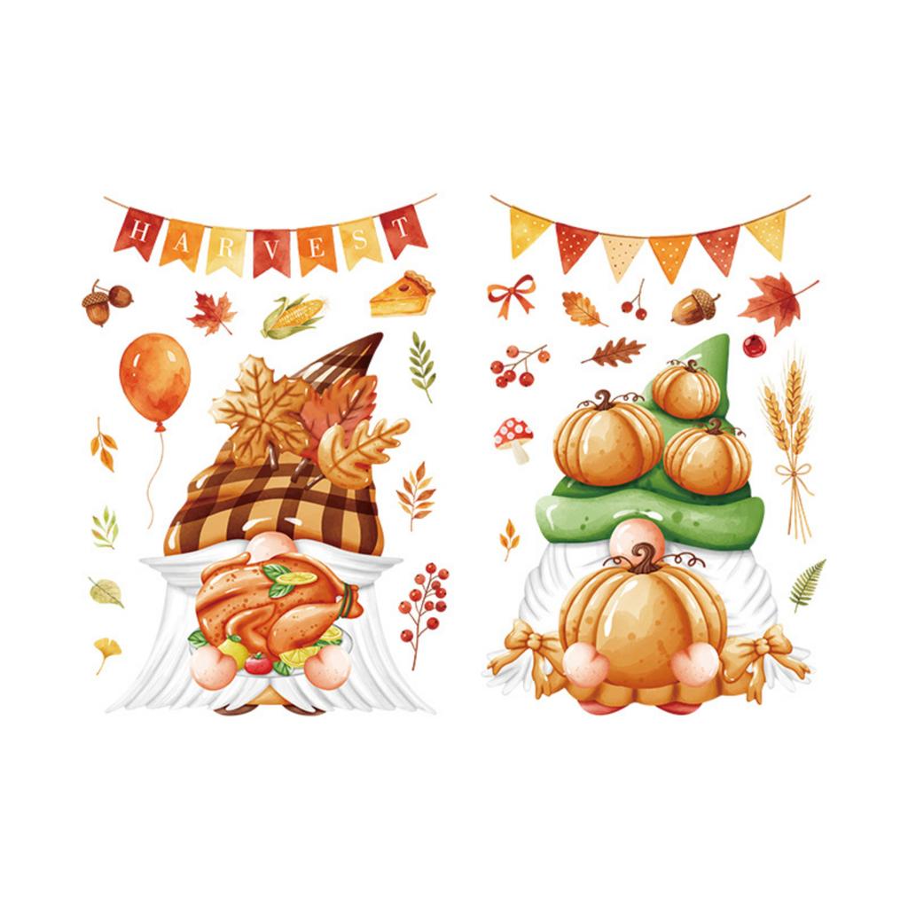 Fall Thanksgiving Static Window Clings, No Adhesive Gnome Turkey Pumpkin Maple Leaf Window Decals for Glass Home Decor