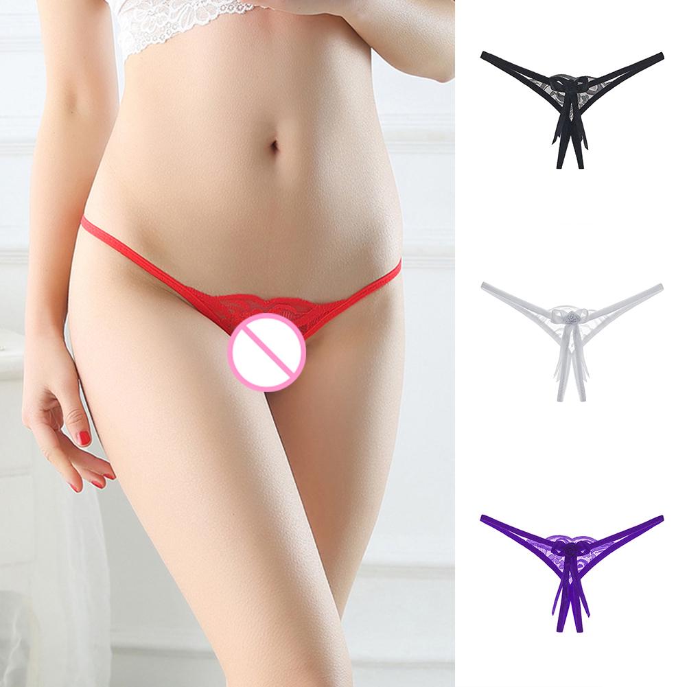 G-String Crotchless Sexy Women Low Underwear Bow Lace  Elastic