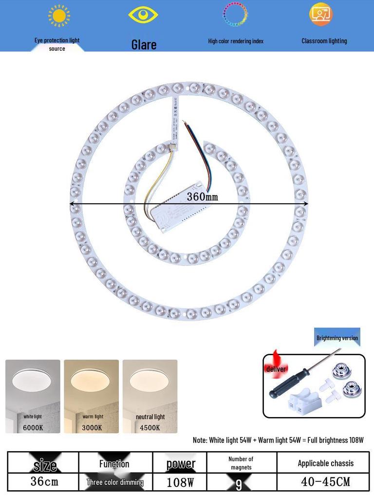 Ceiling LED Light Replacement Panel with Tricolor Changing Beads for Living Rooms