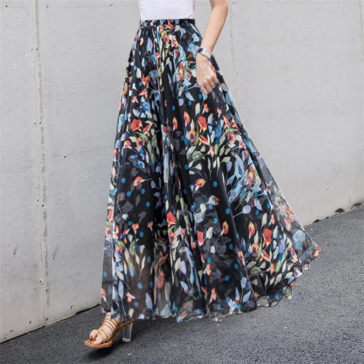 Women Chiffon Half-body Dress 2025 Spring Summer New Floral Half-body Vacation Style Beach Skirt