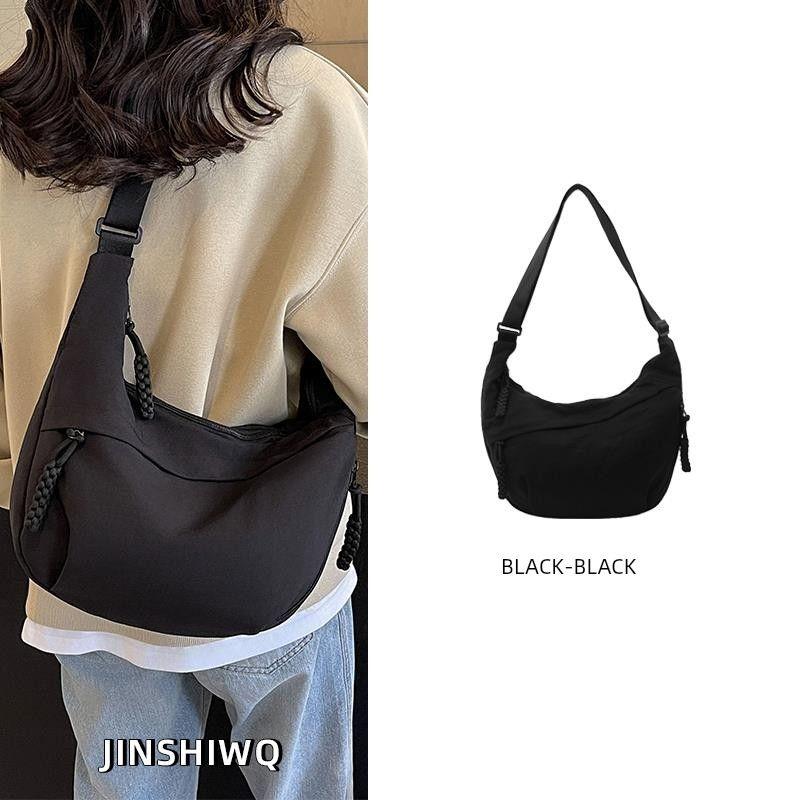 

Non-Printed Japanese Import Dumpling Bag Crossbody Bag 2025 New Bags Casual Sports Large Capacity Shoulder Commuter Bag Black
