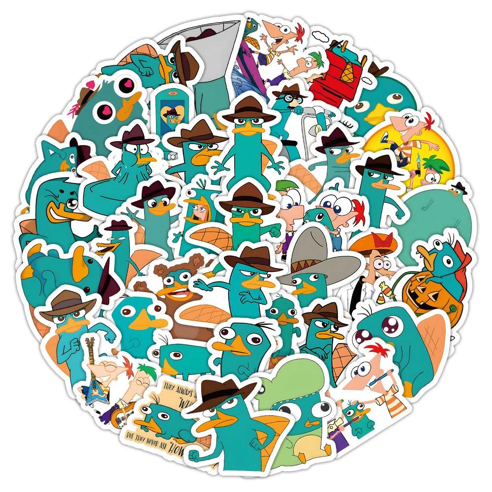 60PCS Cartoon Phineas and Ferb Stickers Funny Perry the Platypus Graffiti Sticker Animation Kids Toys Laptop Guitar Bike