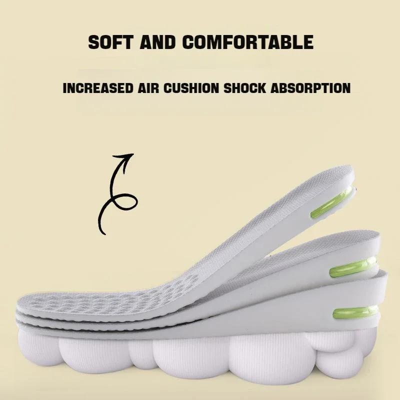 Height Increasing Sports Shoe Insoles Elastic Shock Absorbing Soft Breathable Orthotic Inserts for Men Women with Air Cushion