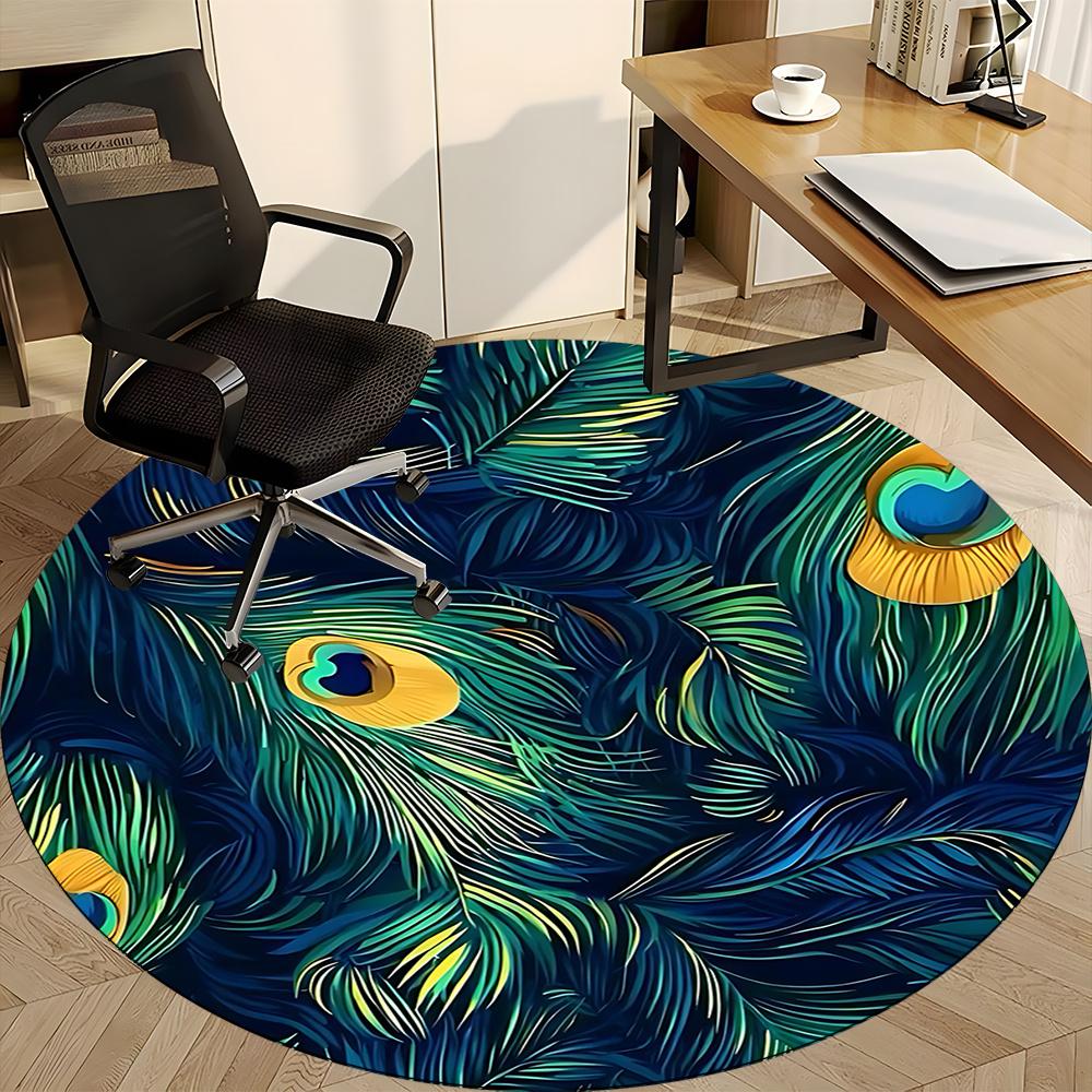 1pc Peacock Feathers Office Round Area Rug, Indoor Mat Suitable ForOffice, Under Office Chairs Bedroom Living Room Home Decor, Room Decot104
