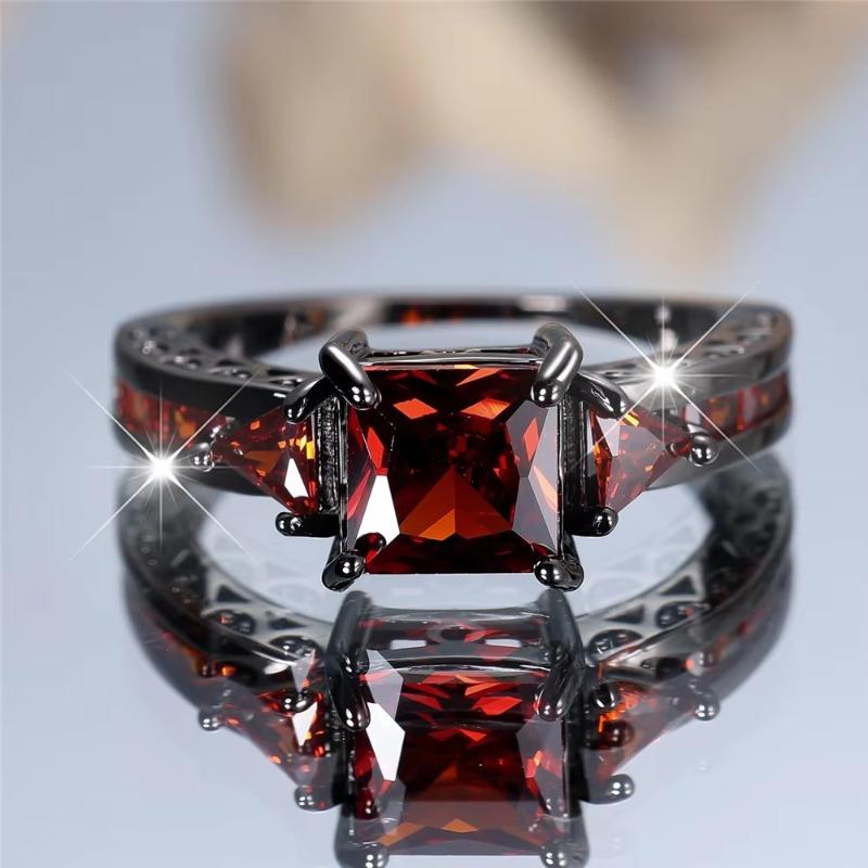 Huajie Classic Inlaid Red Square Zircon Women's Rings Banquet Party Unique Temperament Ring Trend