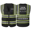 Hi Vis Workwear Black Mesh Vest Working Clothes Custom Company Logo Text Construction Worker Uniforms
