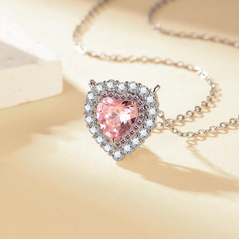 Conjunto de Colar e Brincos de Cristal em Forma de Coração Coreano com Anel em Forma de Coração e Pulseira de Verão