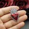 4pcs 26*46mm Gothic Pendant Alloy Red Enamel Flame Sacred Heart Corazon Pendants DIY Handmade Jewelry Making Accessories
