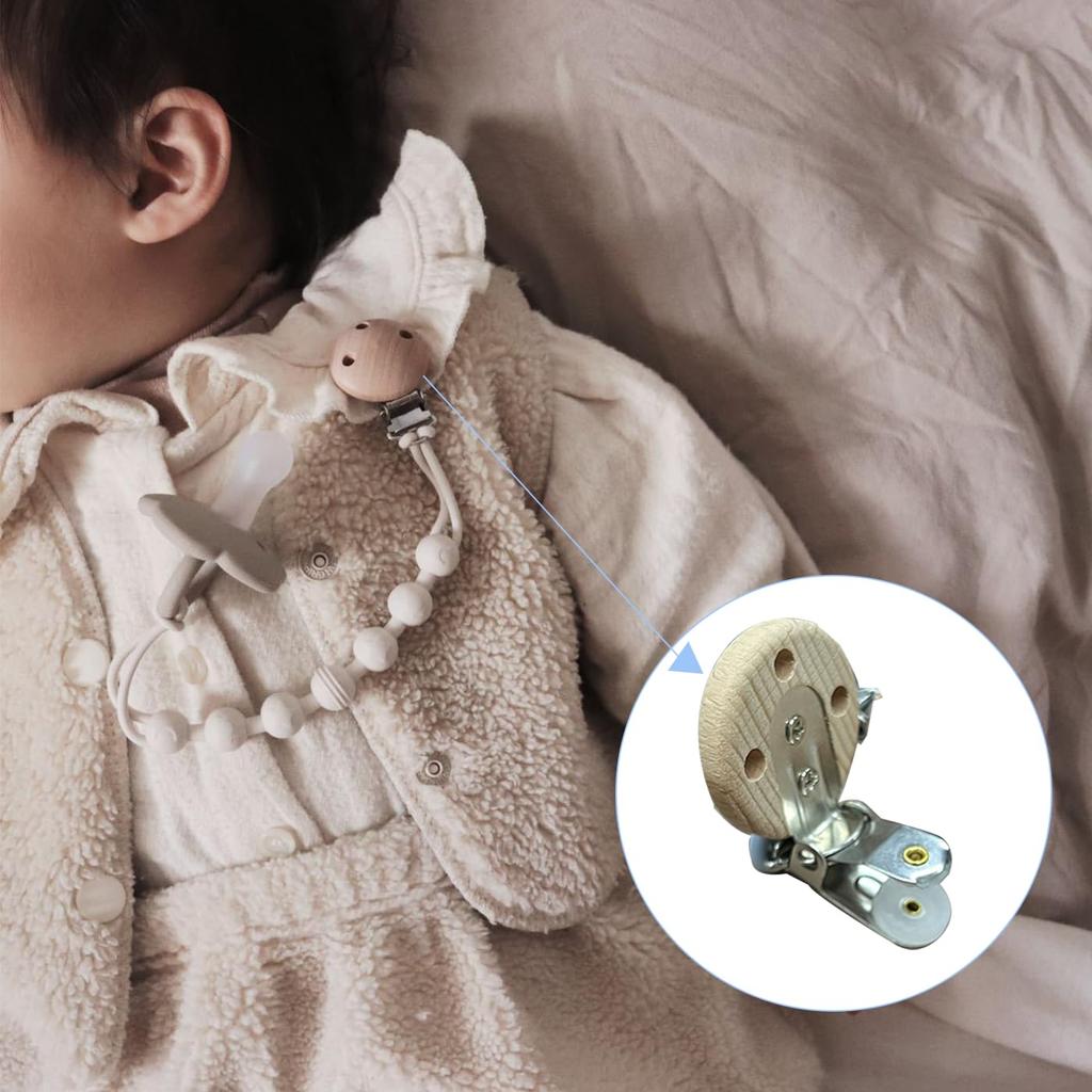 FineGood Pacifier Set of Wooden and Silicone Pacifier Straps with Easy To for Boys and Soothes and Prevents Dropping Holder, 2, Rust-Resistant Clips,