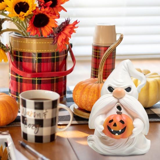 Halloween Resin Nisse Statue Liten Nisse Spøkelse Figur Halloween Tegneserie Stående Spøkelse Ornament for Hjemmekontordekor