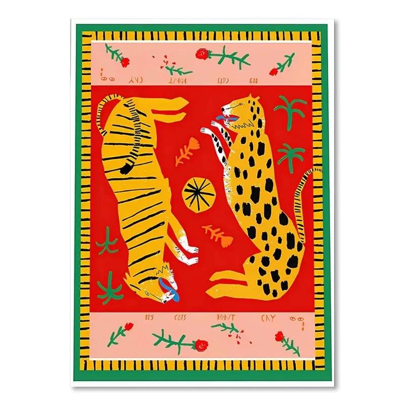 Buntes Abstraktes Poster Tiger Leopard Schlange Tropischer Dschungel Leinwandbild und Drucke Wandkunst Bilder Wohnzimmer Dekoration