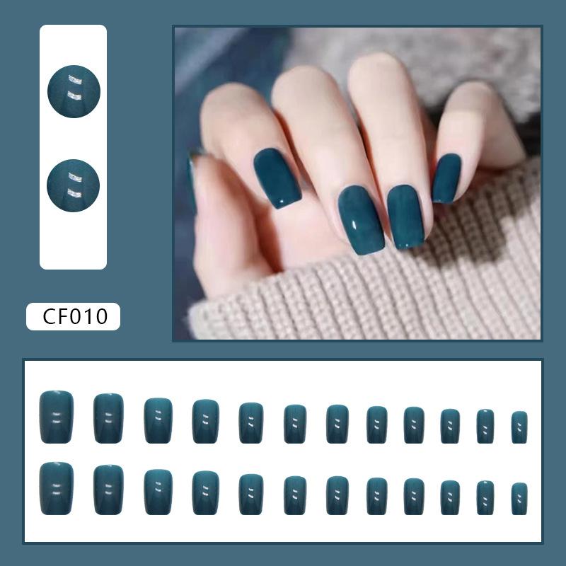 Deep sea blue white European square solid color fake nail glitter removable fake nail sticker
