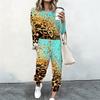 Women Loose Round Neck Long Sleeve Shirt And High Waist Straight Leg Pants Two Piece Daily Leisure Suit