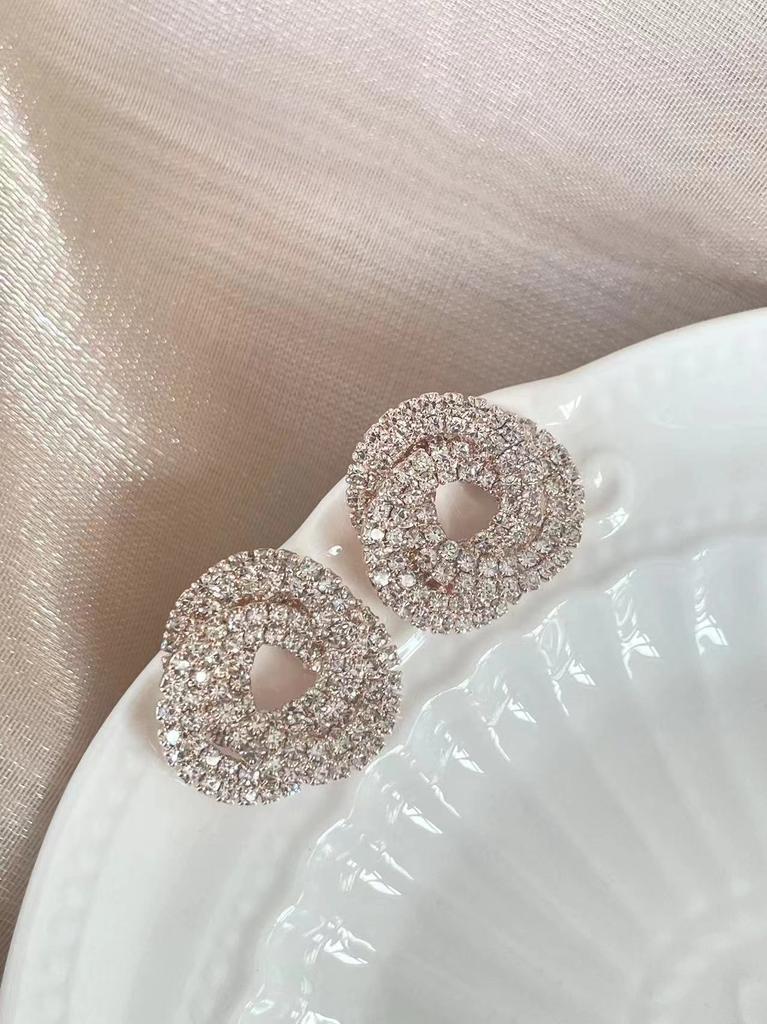 Retro Fashion High-grade Crystal Rose Earrings Women Zircon Ear Studs Wedding Jewelry Gifts