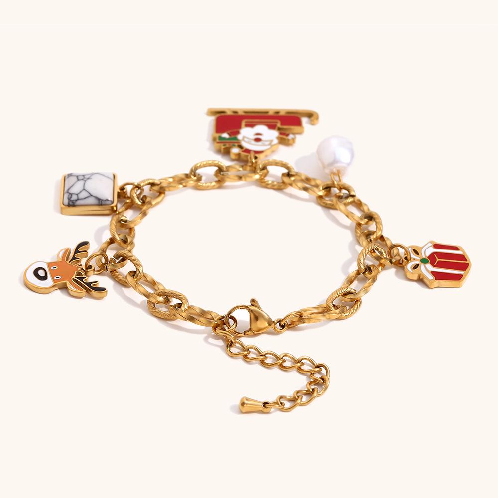 18K Gold Plated Santa Claus Pendant Bracelet - Handmade Spliced Chain Fashion Jewelry