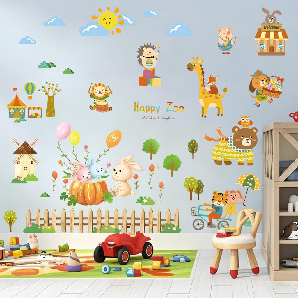 Kids Room Wall Stickers Cartoon Nursery Decoration Self Adhesive Removable Decor for Kindergarten Baby Bedroom Classroom