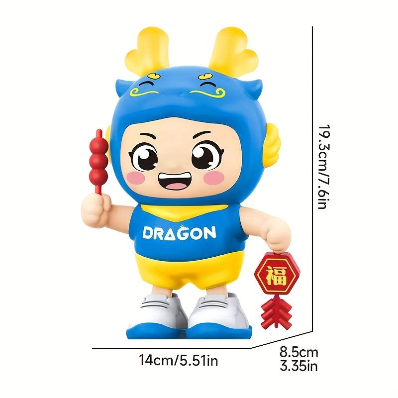 Animated Dragon Toy with Light & Music, Chinese Zodiac Mascot, Festival Decoration, Kids Party Prop, Red/Blue