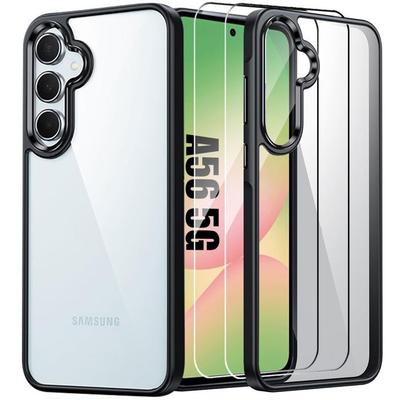 Case for Samsung Galaxy A56 5G - BOOLING - Transparent Hard Back + Black TPU Edge - 2 Tempered Glasses