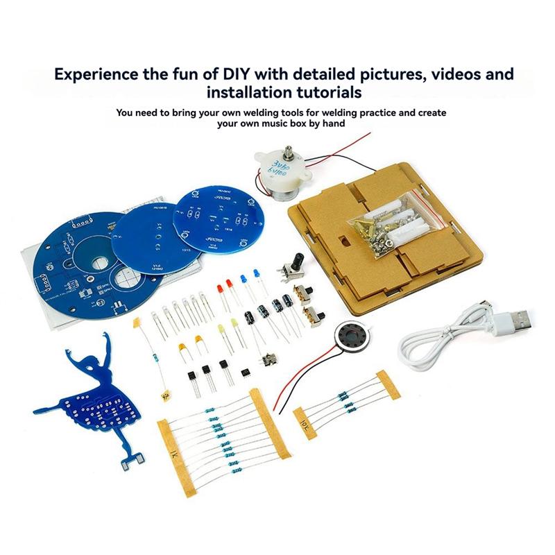 

ABJI-For DIY Electronic Kit RGB LED Rotating Music Box Ballerina Girl For Welding Practice