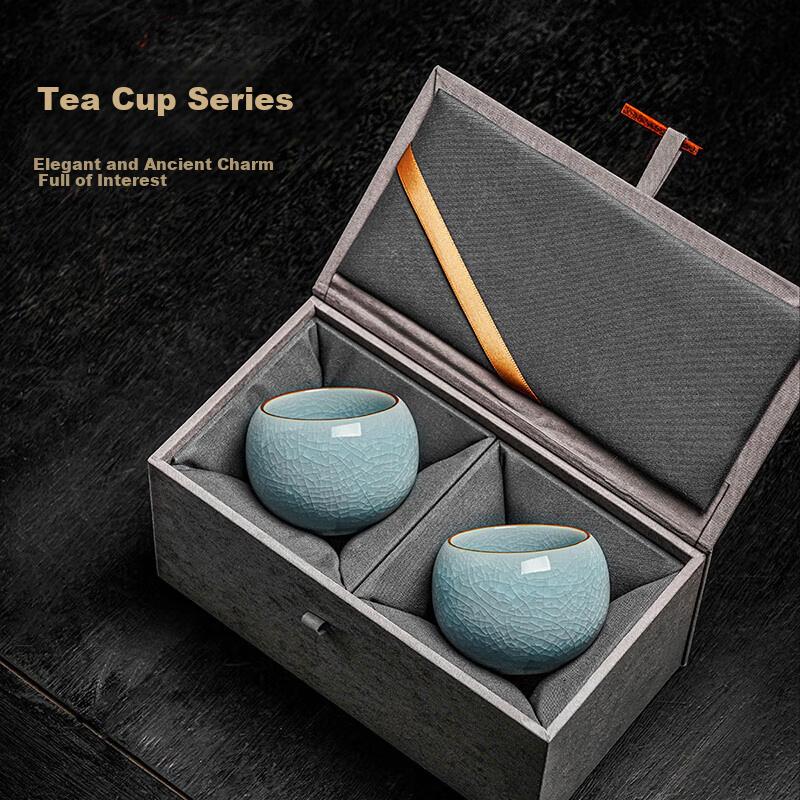 Qixuanyuan Ru Kiln Ice Flower Tea Cup, Master Cup, Drinking Cup, Ceramic Ice Crack Pattern Kung Fu Tea Cup, Pair of Cups, Gift, Holiday Present