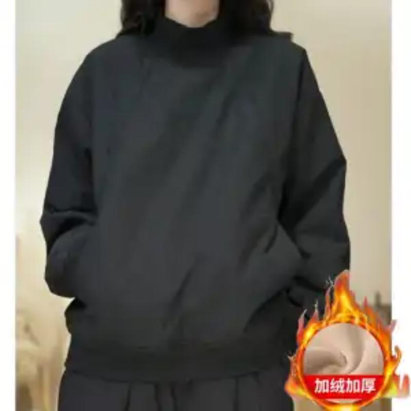 Herbst und Winter Neuer Stil Gespleißter Pullover Rundhals Lässig Einfarbig Schweißshirt Design Langarm Oberteil