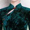Women's Velvet Green Cheongsam: Retro High-End Autumn/Winter Long Sleeve Dress