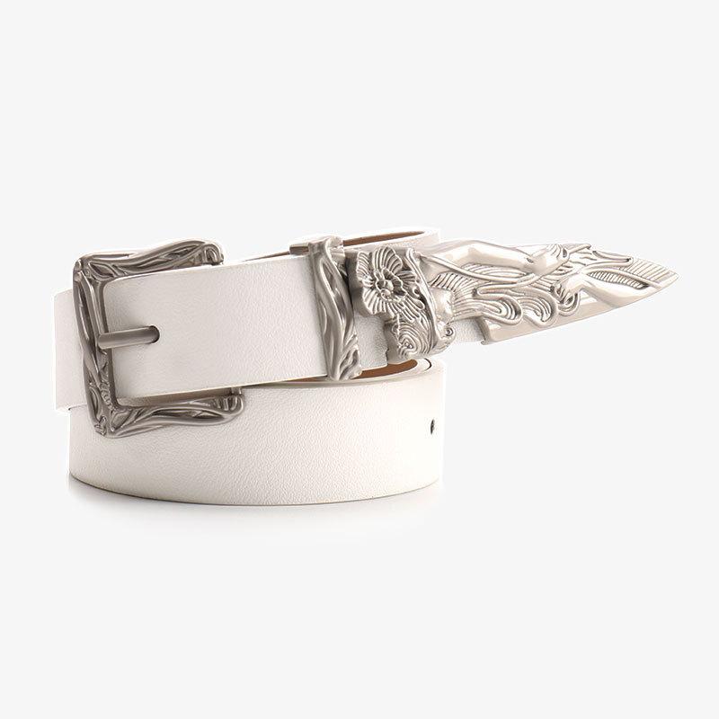 Leopard Print Western Style Leather Belt For Women And Men With Alloy Buckle For Casual Wear