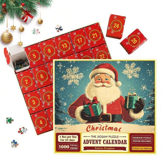 1000Pcs/Set Christmas Jigsaw Puzzle Advent Puzzle 2025 24 Days Educational Puzzle Xmas Countdown Calendar Decoration Holiday Party Gift