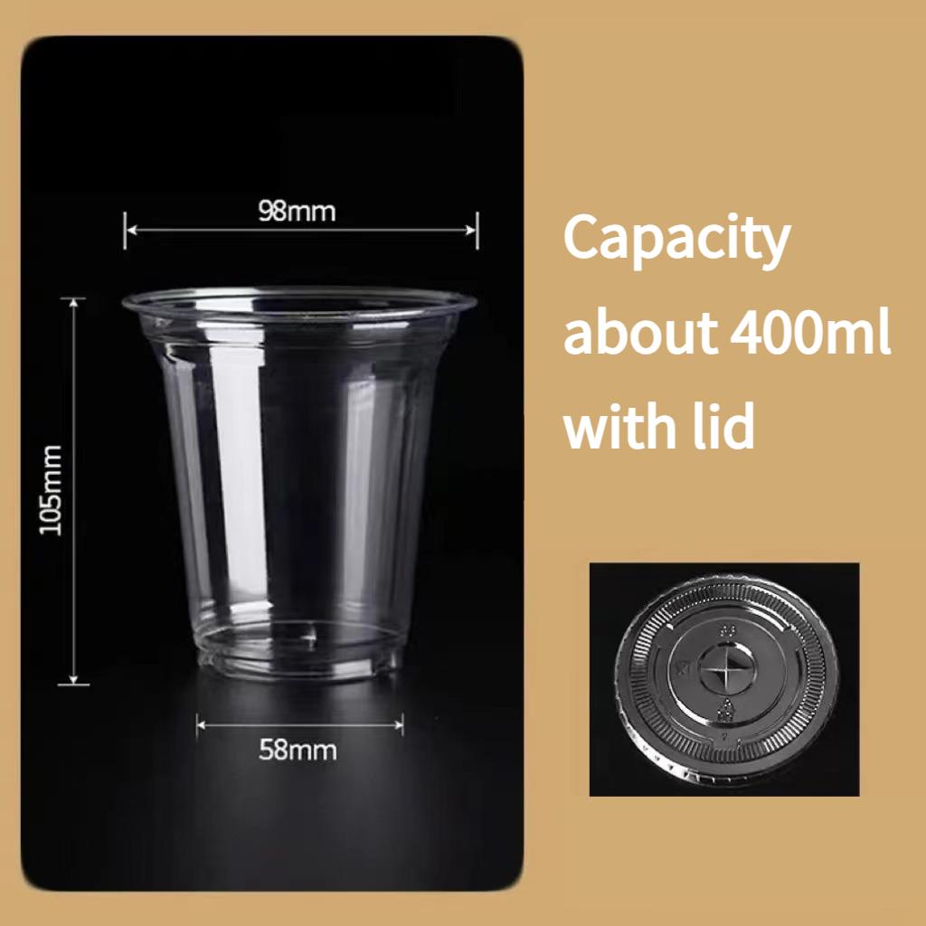 Disposable Transparent PET Cold Drink Cup with Lid Dessert Beverage Shop Takeaway Cup Suitable for Iced Coffee Frozen Yogurt Cheese, Milkshake Juice