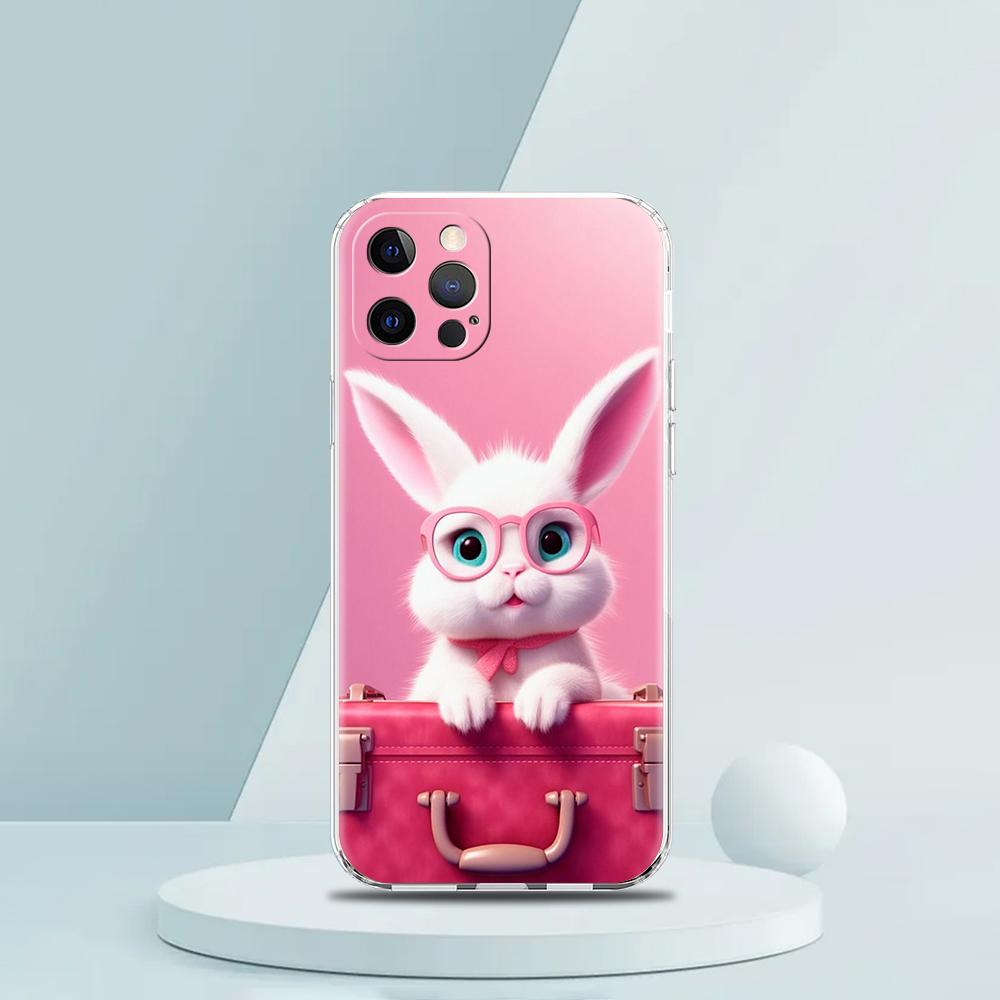 A Cute Rabbit With A Purple Hat Phone Case for iPhone 16 15 14 13 12 Pro Max Transparent for iPhone 11 Pro Max 7 8 Plus XS Bags