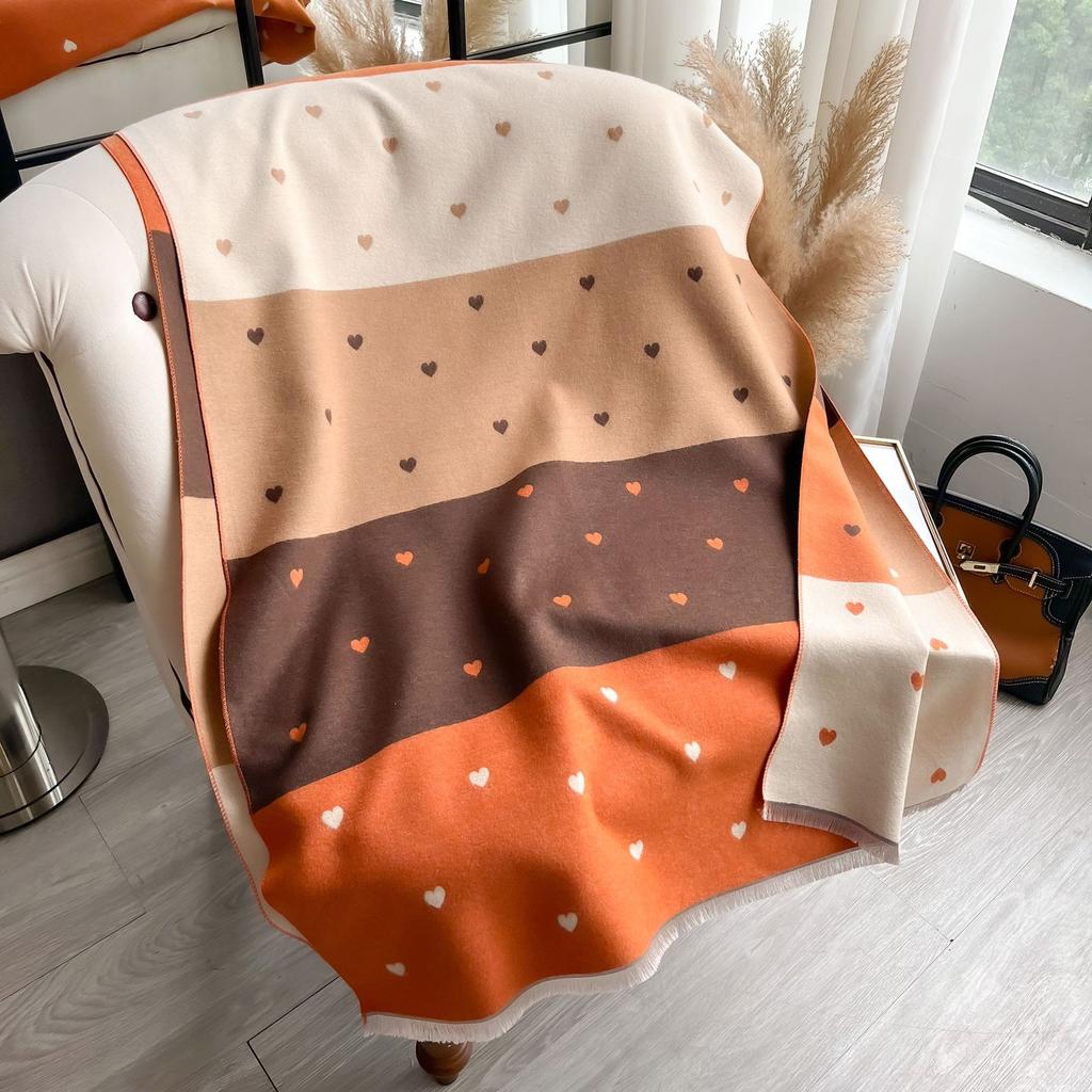 Heart-Shaped Texture Color Matching Fashionable Double-Sided Women'S Imitation Cashmere Thermal Scarf Air Conditioner Scarf Shawl