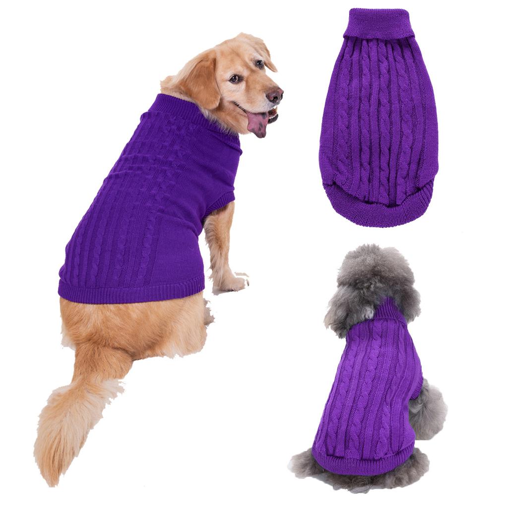 Farbenfroher Zopfstrick-Rollkragenpullover für Hunde, und Winter.