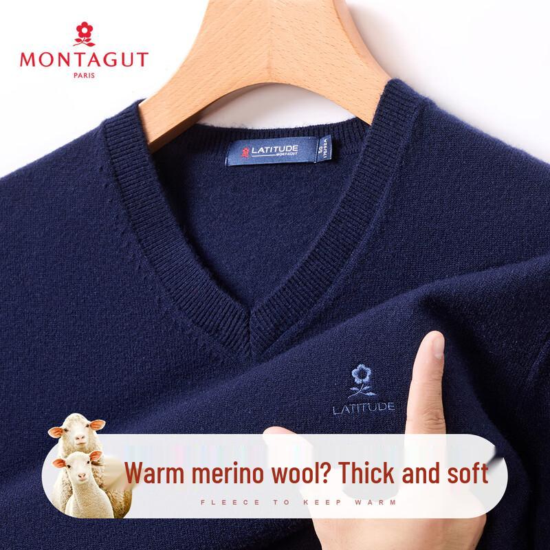 

MONTAGUT Men s Fall/Winter V-Neck Spun Lamb Wool Blend Knit Sweater 2XL