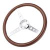 15in 6 Hole Steering Wheel Retro Mahogany Wood Grip Stainless Steel Spoke with Horn Cover Cable