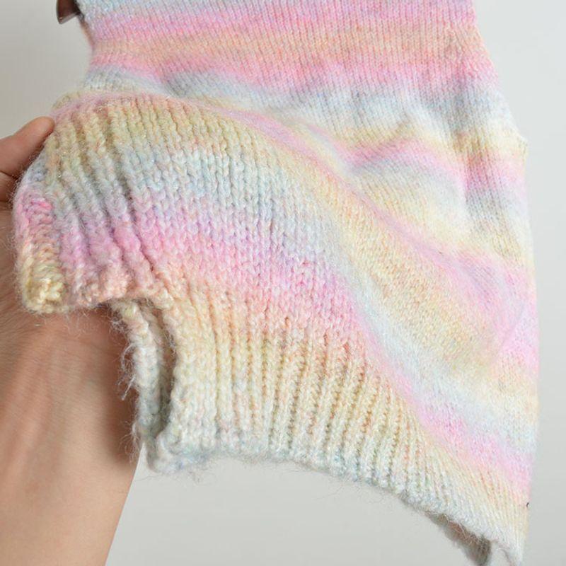 Export Fall and Winter Rainbow Stripes Gradient Color Stylish Pullover Sleeveless Knitwear Sweater Vest Jacket Tops Female