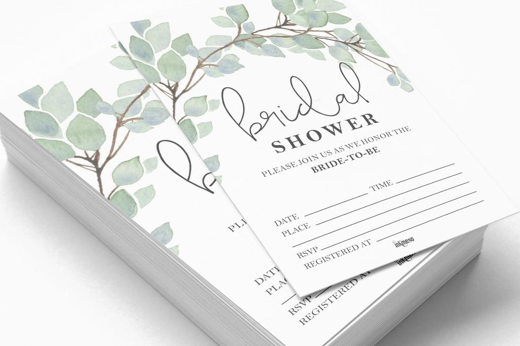 Inkdotpot 30A  GreeneryA  Fill-In Style Bridal Shower Invitations Wedding Blank