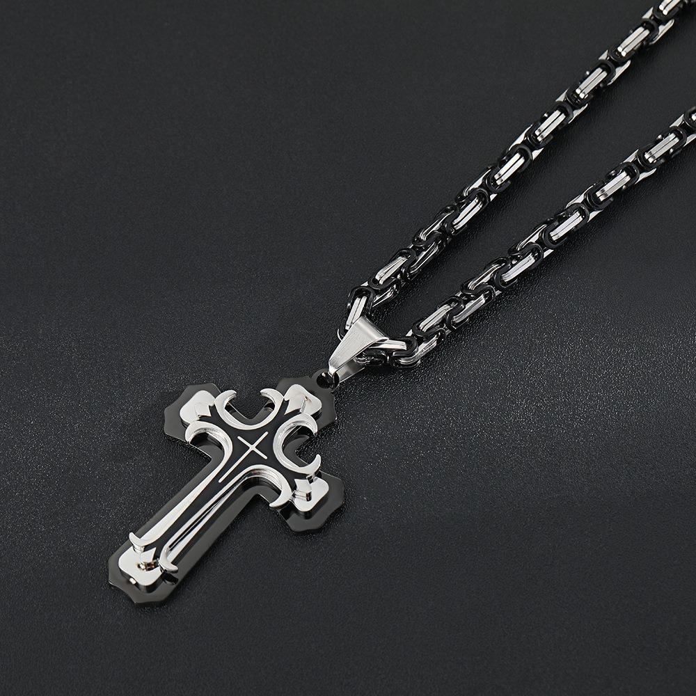 Double-layer Corrosion-resistant Oiling Cross Pendant Necklace Made of Stainless Steel and Titanium for Men's Accessories