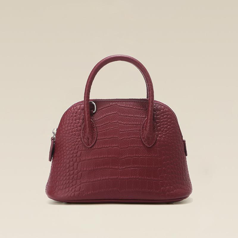 Crocodile Pattern Shell Bag First Layer Cowhide Handbag Large Capacity Commuter Leather Women's Bag Shoulder Messenger Bowling Bag