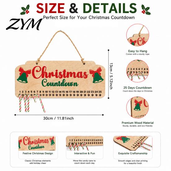 Christmas Party Supplies Wooden Advent Calendar, Hanging Countdown Board with Candy Holiday Mantle Decorations Dates, Festive Wall Decoration