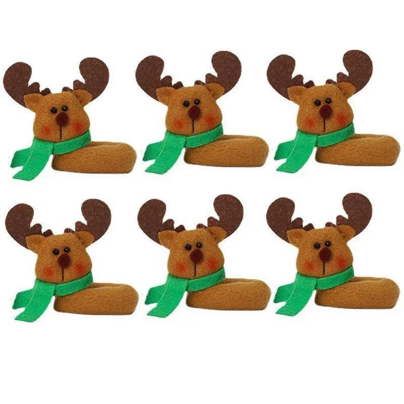 Xmas New Year Table Decor 6Pcs/SET Christmas Wine Glass Cover Santa Claus Elk Snowman Wine Cup Cover Tags Wholesale