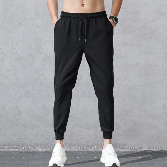 Men Ninth Pants Solid Color Drawstring Soft Fabric Multi Pockets Men Sweatpants Daily Clothes