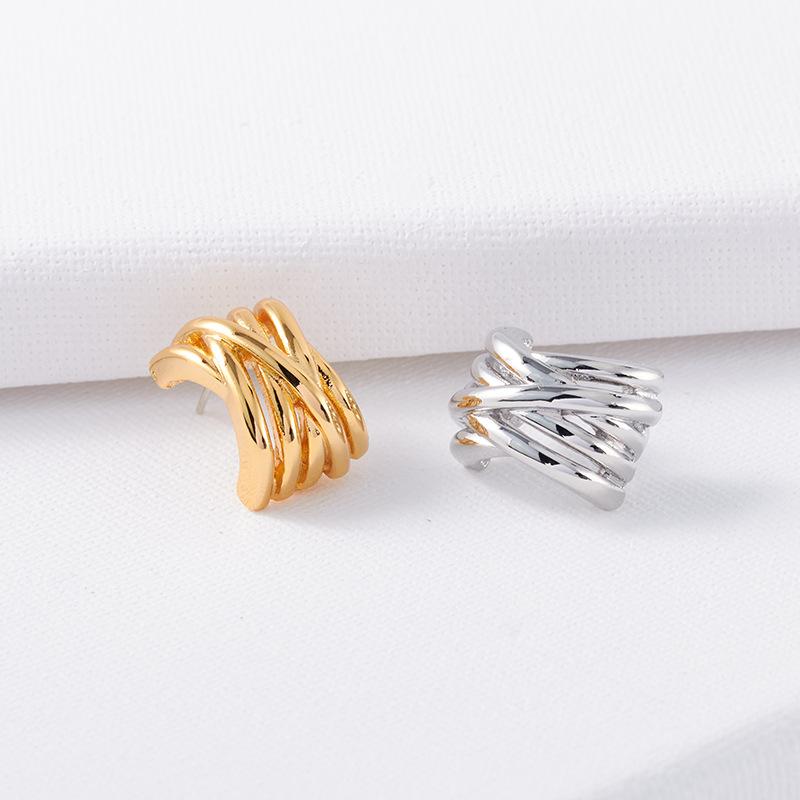 

Многослойные металлические серьги-гвоздики с обмоткой из серебра 925 пробы, преувеличенная мода, гальваническое покрытие из 18-каратного золота, универсальные, новинка 2025 года