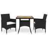Exclusive House - 3 Pcs Garden Dining Set Black Wicker and Acacia